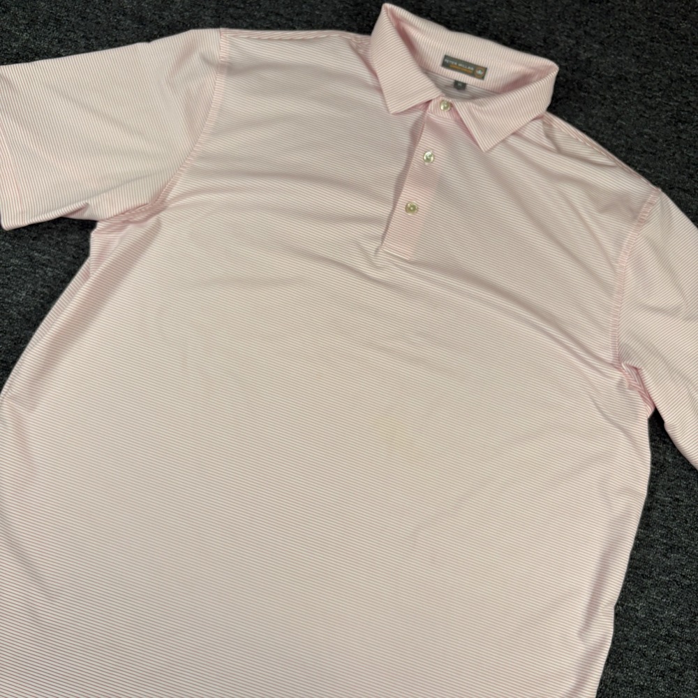 Peter Millar Polo Shirt Mens XL Pink Striped Summer Comfort Short Sleeve Golf